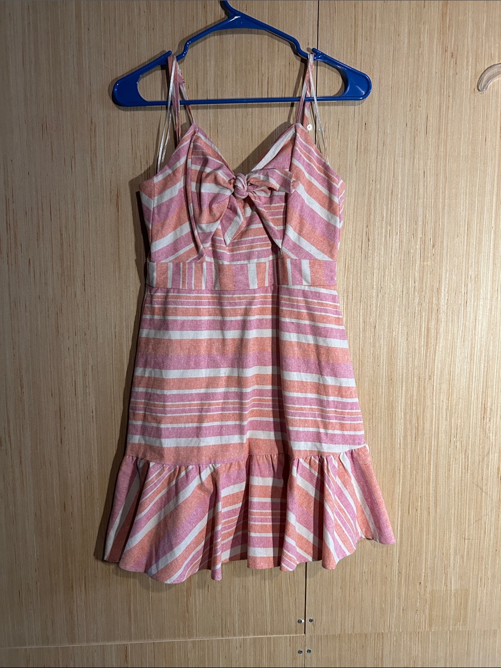 HYFVE Pink and White Striped Tie-Front Midi Dress